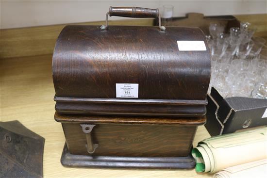 An Edison standard phonograph, sound box lacking